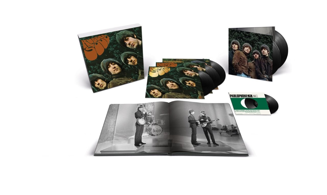 The Beatles’ “Rubber Soul” special edition vinyl record set, with book and sleeves.