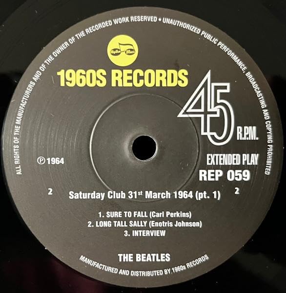 Black vinyl record label for The Beatles’ “Saturday Club” EP, 1964.