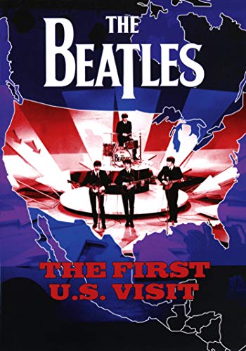 The Beatles performing against a backdrop of the United States and Union Jack.
