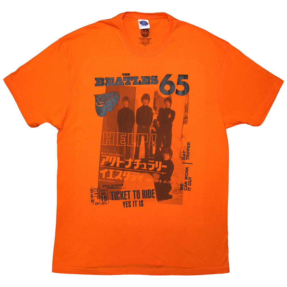 White t-shirt featuring a 1965 Beatles image, size X-Large.