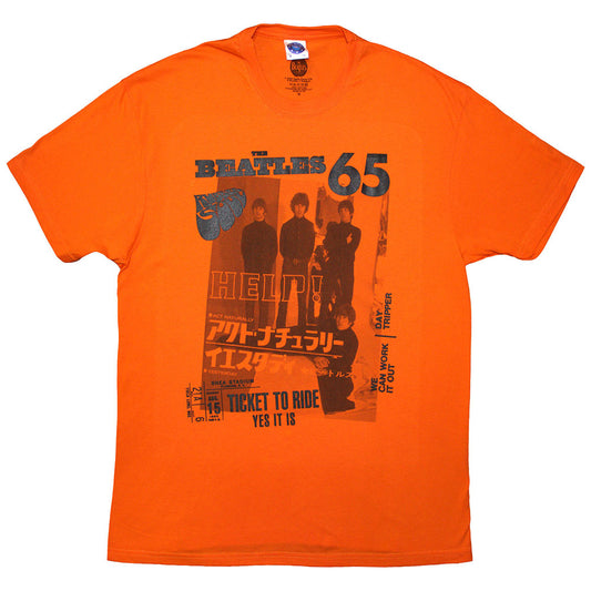 White t-shirt featuring a 1965 Beatles image, size X-Large.