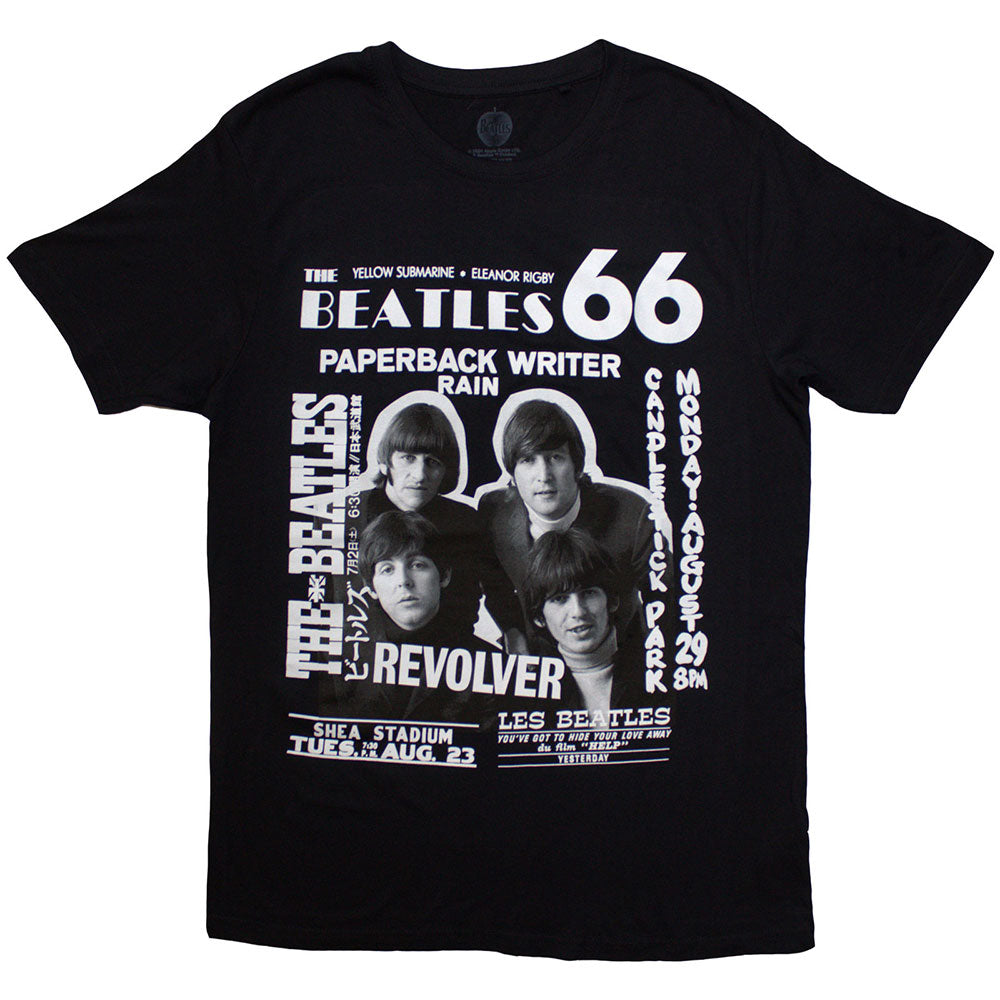 Black t-shirt featuring a 1966 Beatles image, size XX-Large.
