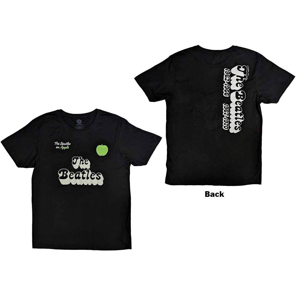 Black Beatles t-shirt with 1970s logo on back, size large.