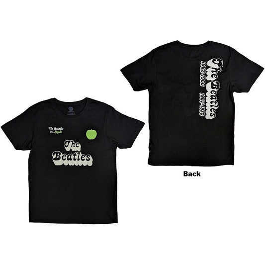 Black Beatles t-shirt with 1970s logo on back, size large.