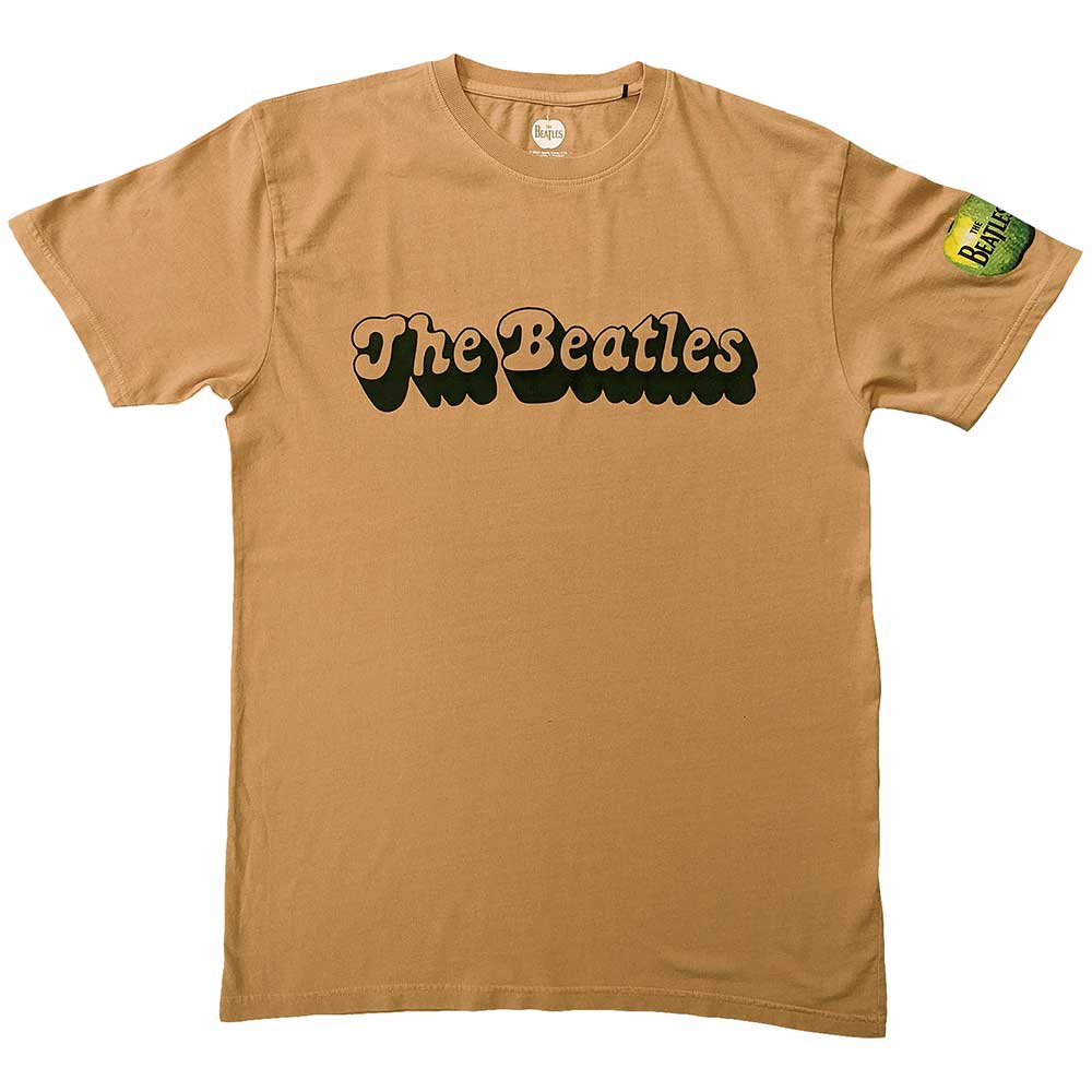 Small Beatles t-shirt with 1970s logo printed on the sleeve.
