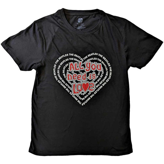 Beatles t-shirt, large size, with a red heart and "All You Need Is Love" text.