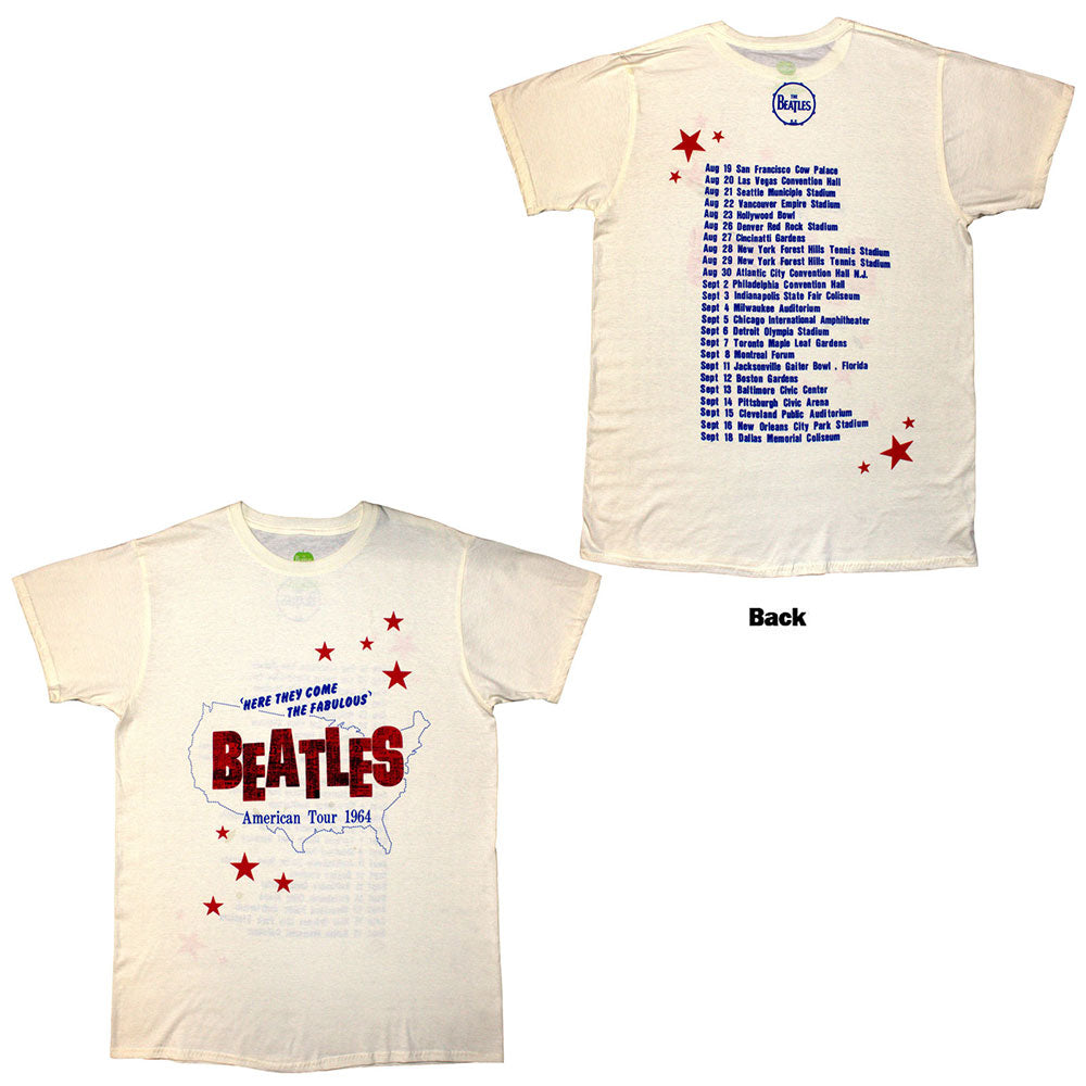 Natural-color t-shirt with Beatles American Tour '64 back print, size small.