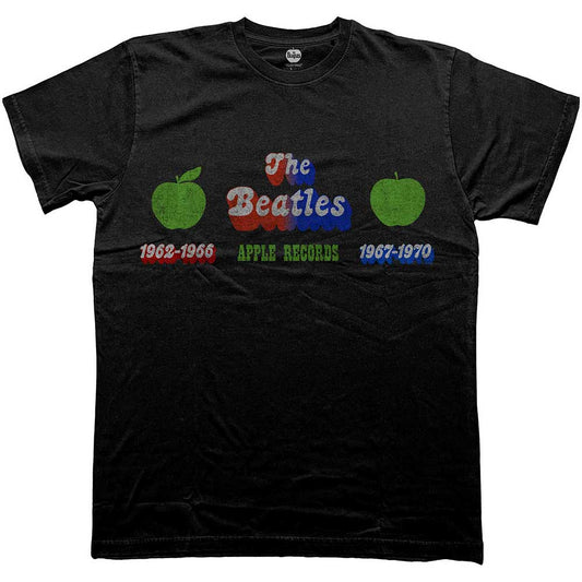 Black unisex t-shirt featuring The Beatles Apple Records logo on the front.