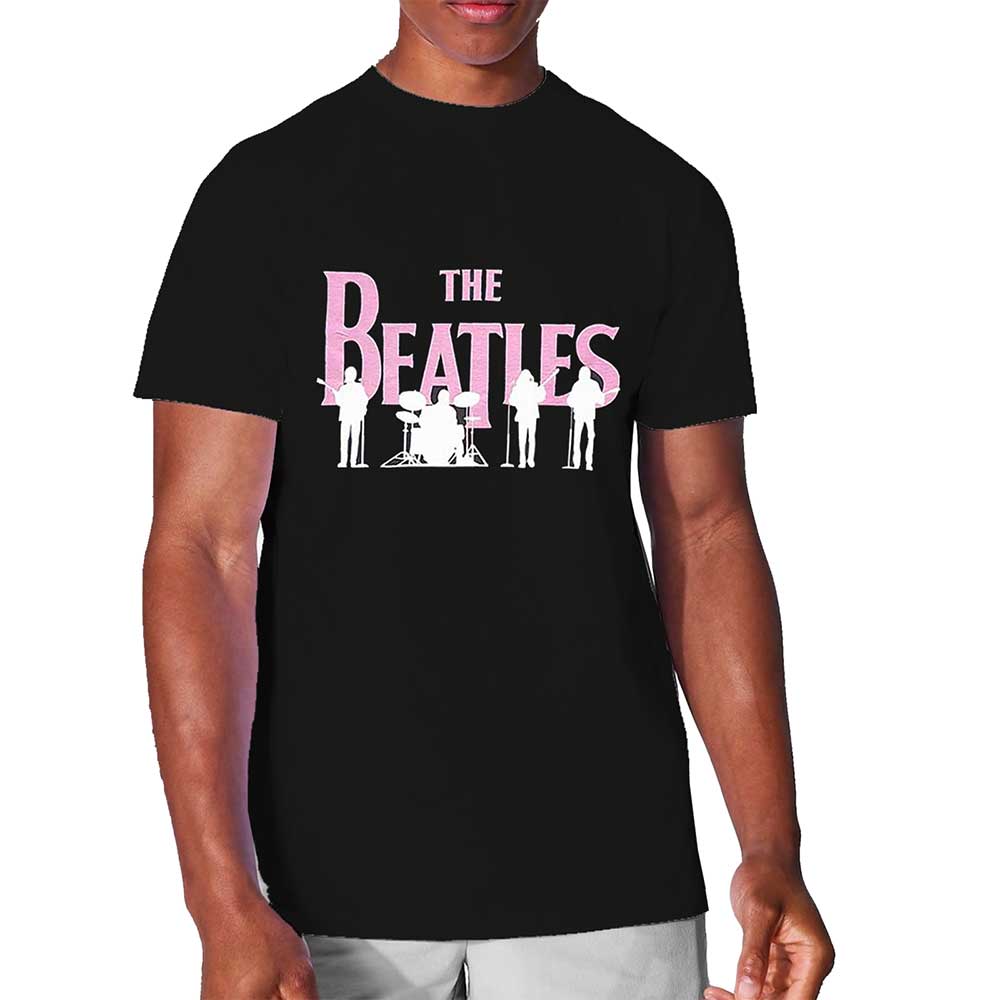 Medium t-shirt with puff print silhouettes of The Beatles band members.