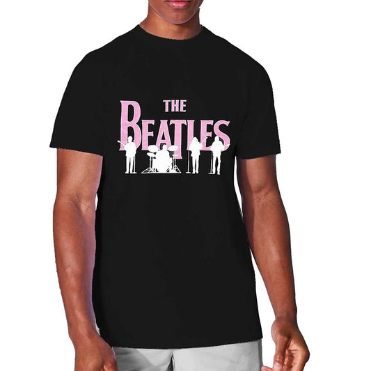 Medium t-shirt with puff print silhouettes of The Beatles band members.