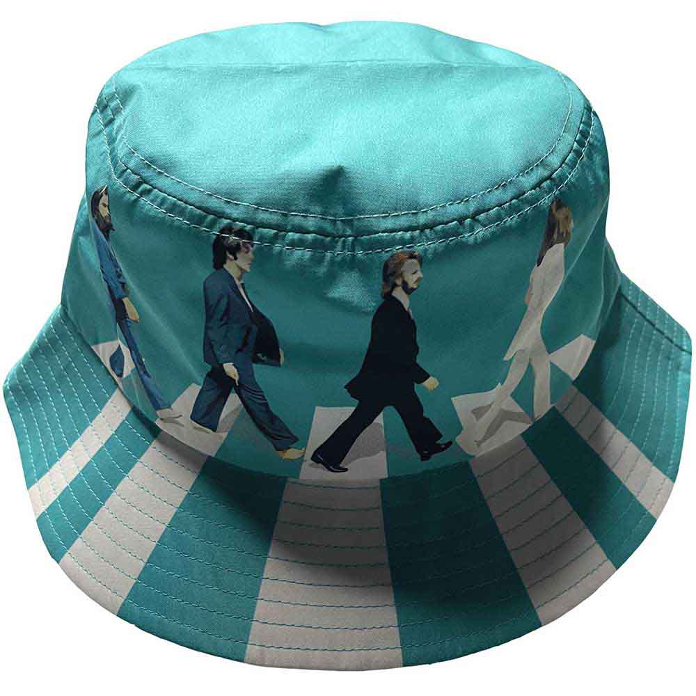 Black bucket hat featuring The Beatles Abbey Road crossing graphic on the front.