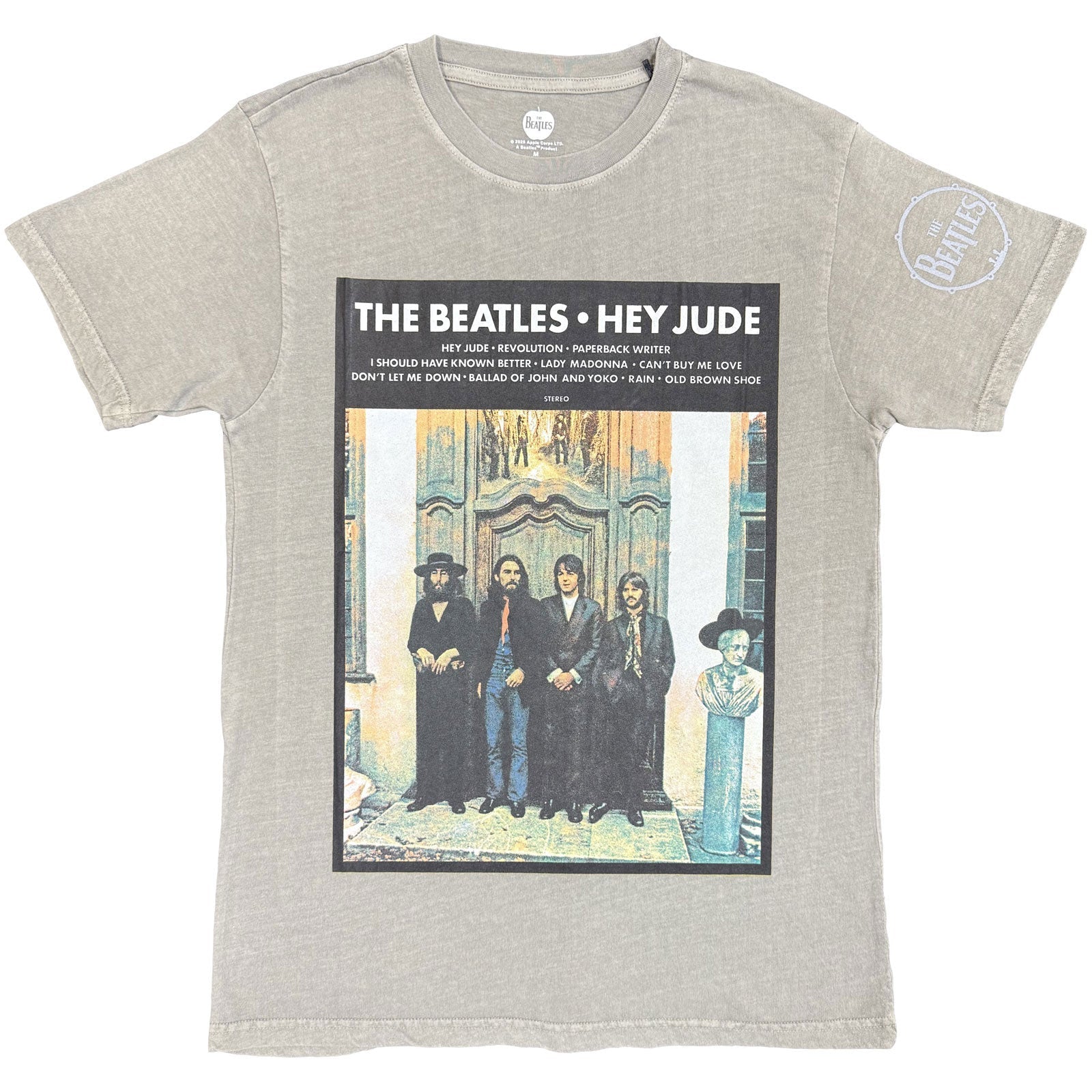 Charcoal grey Beatles t-shirt featuring the Hey Jude album cover graphic on the front.