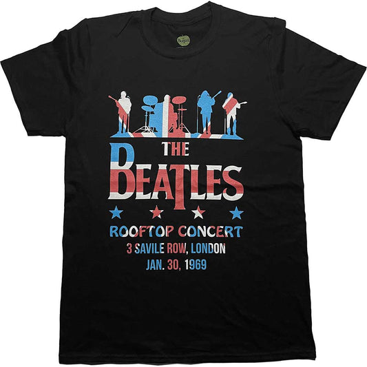 Beatles rooftop concert image on a medium-sized, unisex t-shirt.