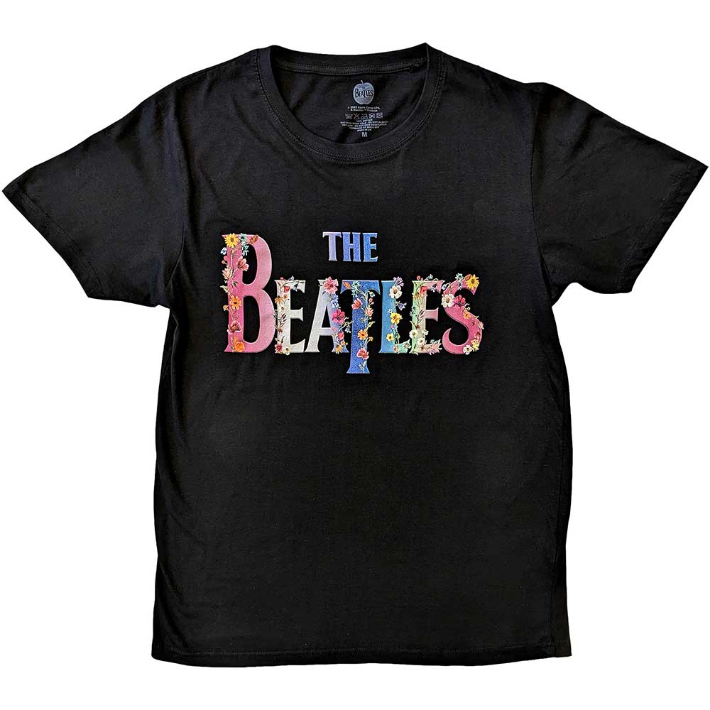Floral Beatles logo on a unisex X-Large t-shirt, likely colorful.