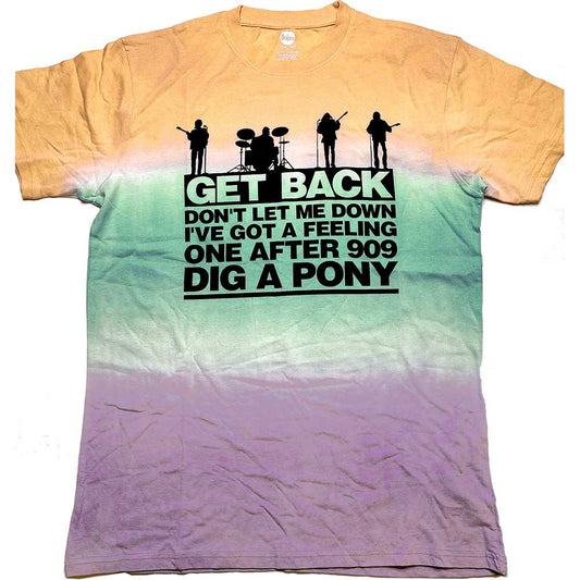 Unisex Beatles T-shirt featuring a Get Back graphic with a faded gradient wash effect.