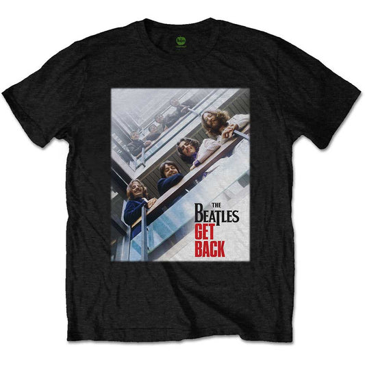 White unisex t-shirt featuring the Get Back poster graphic of The Beatles.