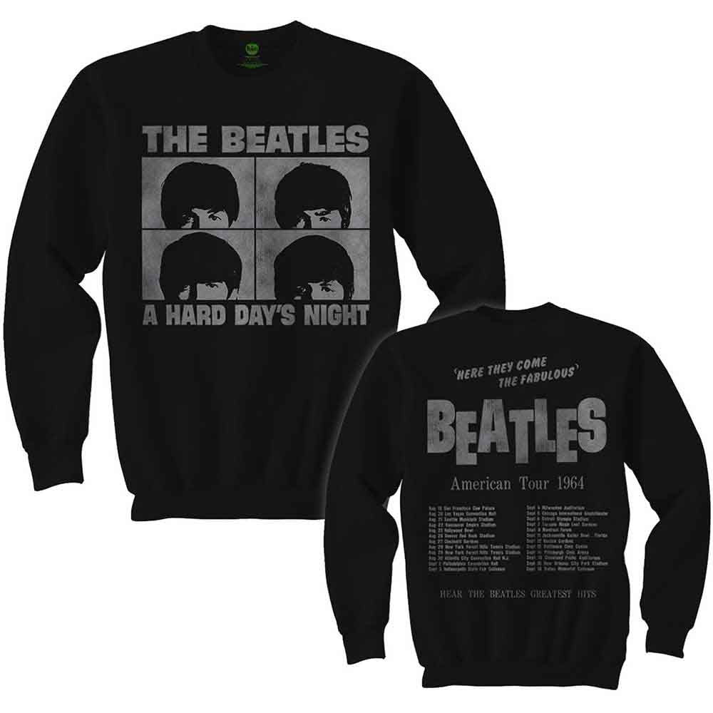 Long sleeve black t-shirt with The Beatles “Hard Day’s Night” back print, size XX-Large.