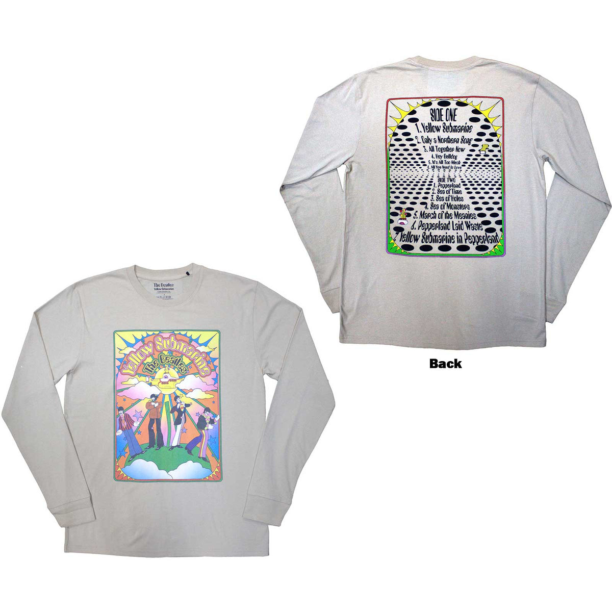 Long sleeve black t-shirt with Yellow Submarine tracklist printed on the back.