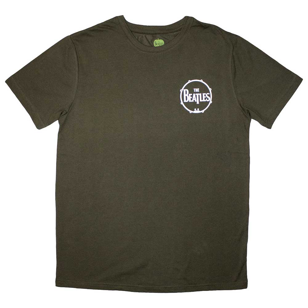 Black t-shirt with a small white Beatles drum logo, size XX-Large.