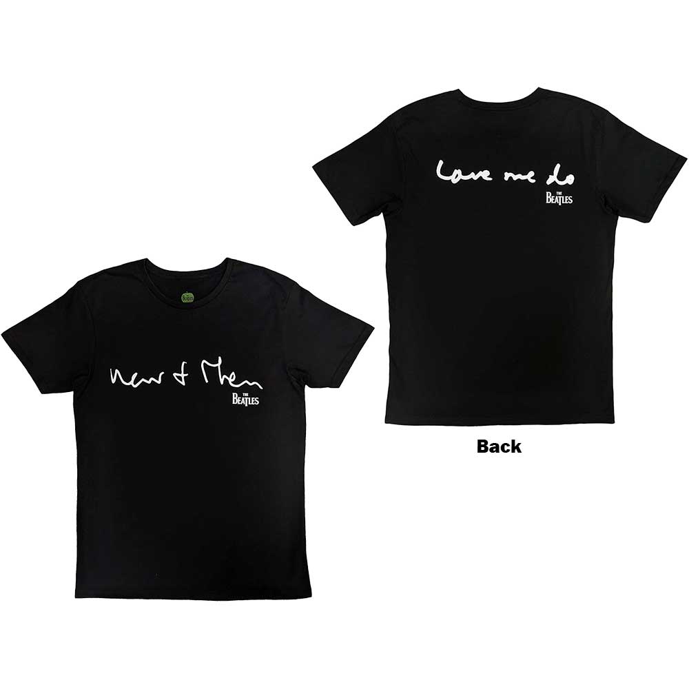 Black Beatles t-shirt, large size, with "Now & Then" design on back.