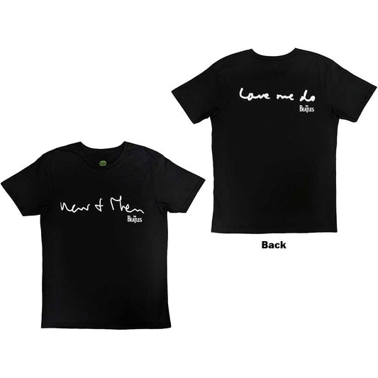 Black Beatles t-shirt, large size, with "Now & Then" design on back.