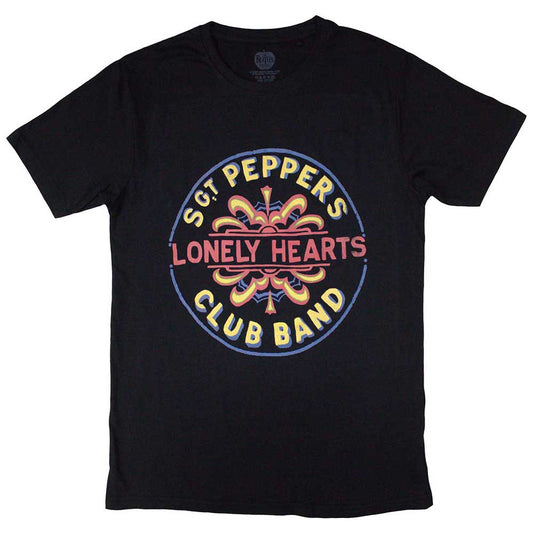Beatles t-shirt, small size, with a colorful, painted Sgt. Pepper's Lonely Hearts Club Band design.