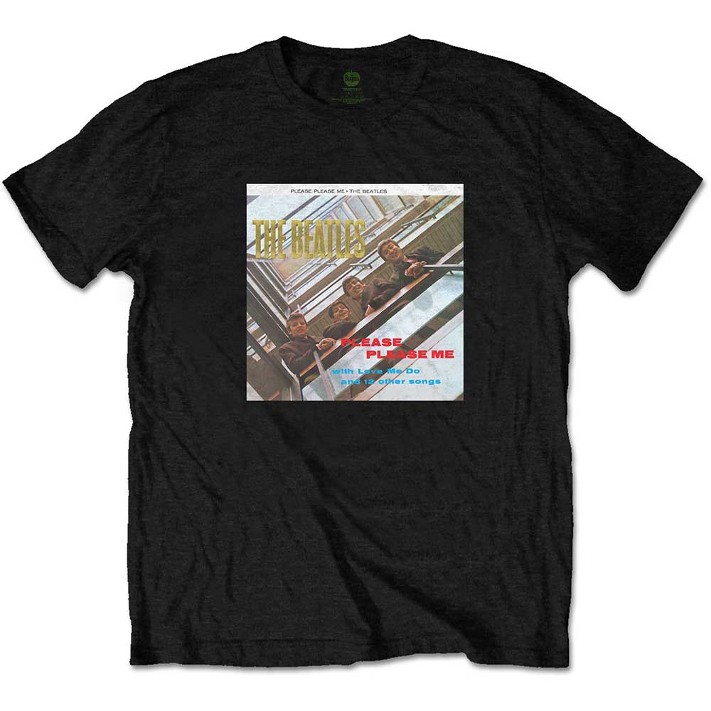 Gold foiled Beatles "Please Please Me" album cover graphic on a large unisex t-shirt.