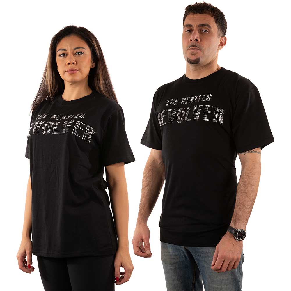 Black Beatles t-shirt with “Revolver” cover art featuring diamante details, size XX-Large.