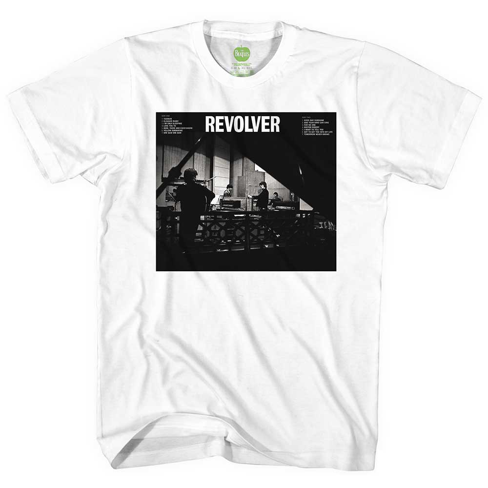 Beatles “Revolver” album cover graphic on a small, unisex black t-shirt.