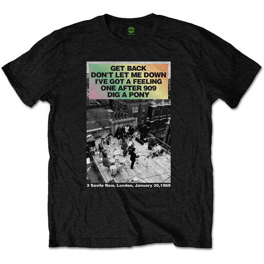 Beatles rooftop concert gradient t-shirt, large size, blue and orange tones.