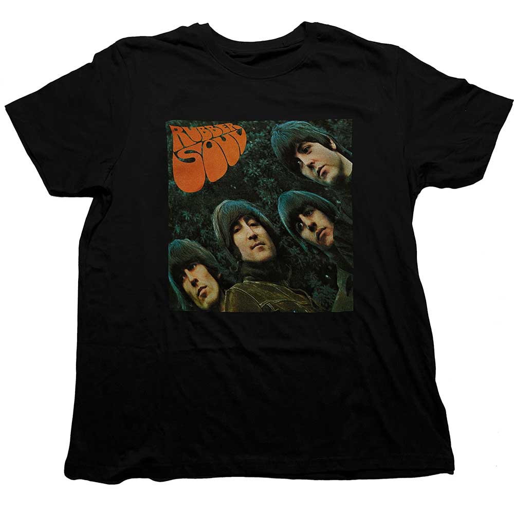 Small unisex t-shirt featuring the cover art of The Beatles’ Rubber Soul album.