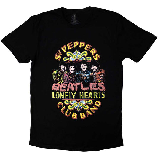 Black t-shirt featuring The Beatles’ Sgt. Pepper album cover artwork, size XX-Large.