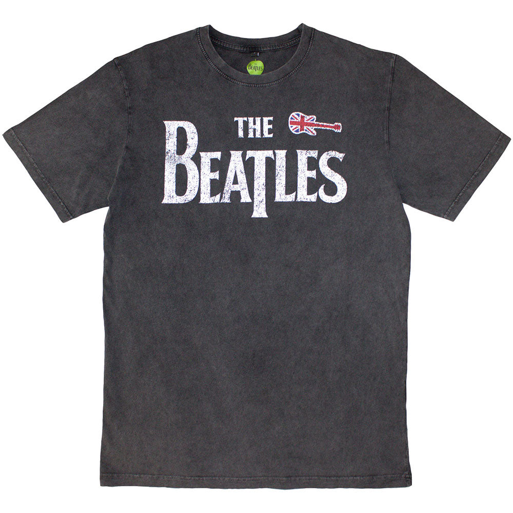 Stone-wash t-shirt featuring The Beatles’ guitar logo in a drop-T design, size X-Large.
