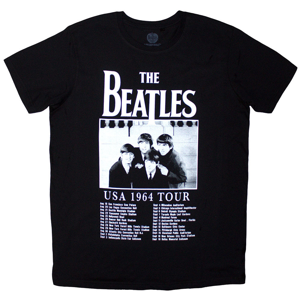 Black t-shirt with The Beatles’ 1964 tour dates printed on it.