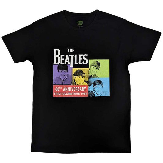 Large black t-shirt featuring a vintage Beatles photograph from their 1964 US tour.