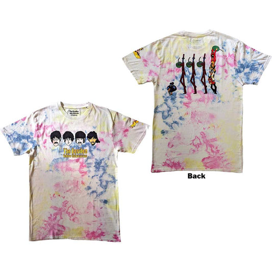 Yellow Beatles t-shirt featuring Yellow Submarine character heads and back print graphics.
