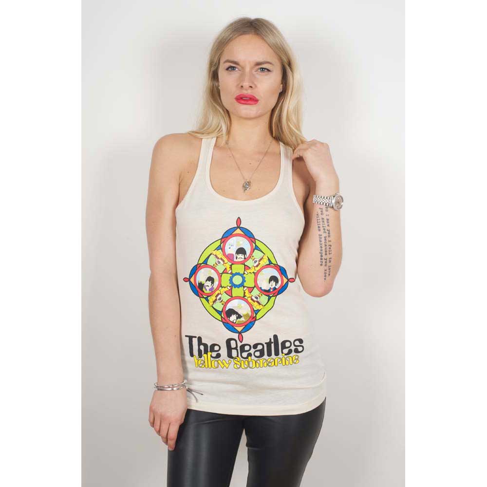 Off-white tank top with a colorful Beatles Yellow Submarine graphic.