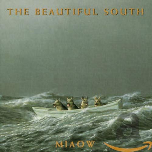 CD cover: four dogs in a small boat on stormy seas.