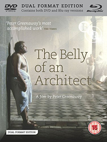 Blu-ray cover for "The Belly of an Architect" featuring a man in a toga.