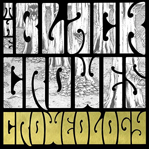 “Croweology” CD cover: black and white forest illustration with gold text.