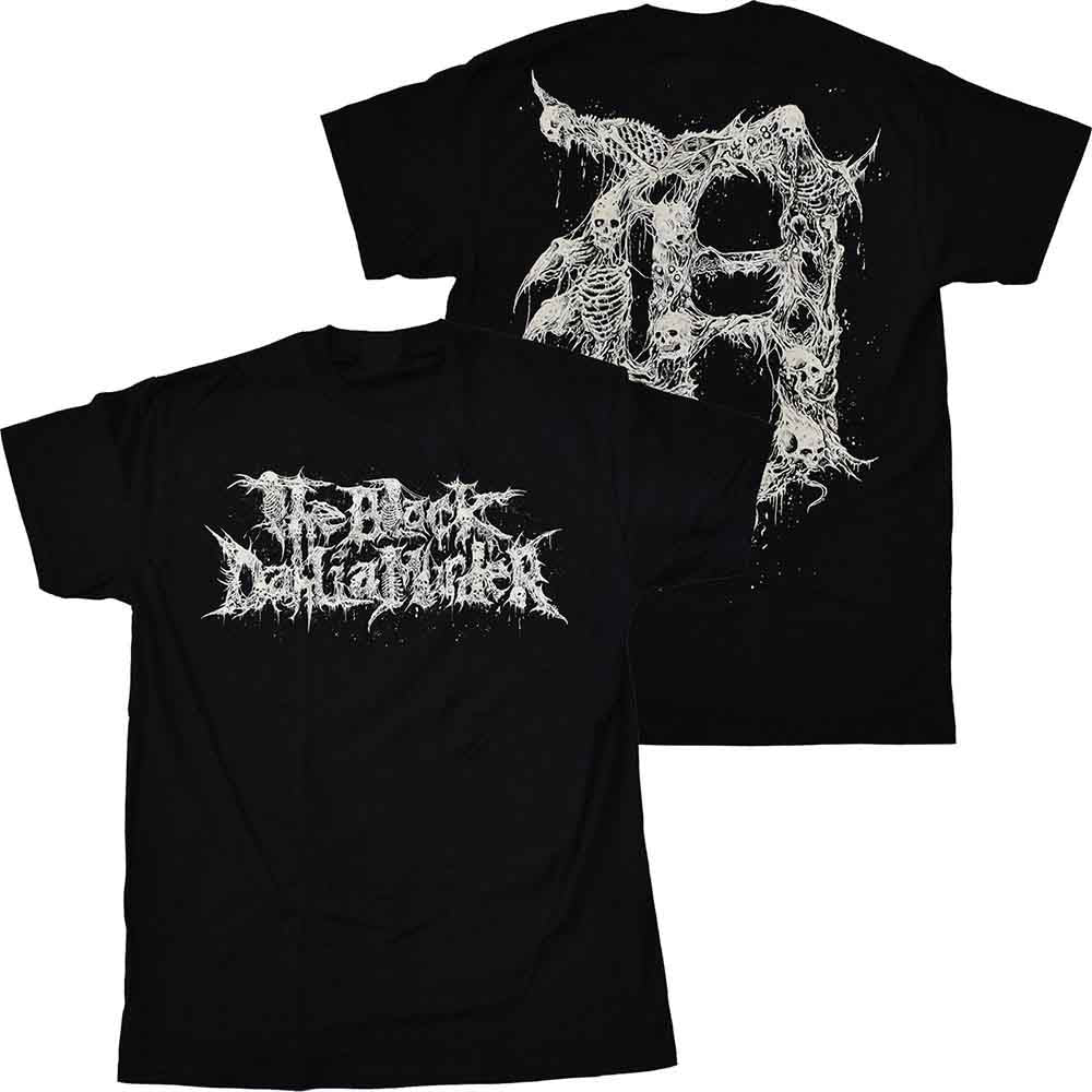 Black t-shirt with white, ornate band logo "The Black Dahlia Murder".