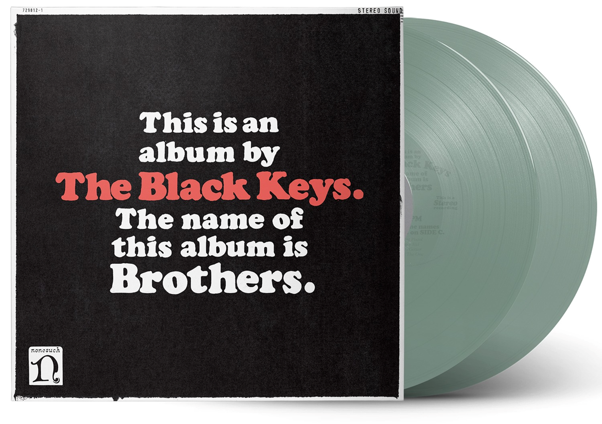 The Black Keys “Brothers” vinyl record with textured black cover.