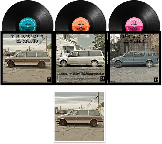 The Black Keys’ “El Camino” vinyl cover featuring a wood-paneled van.