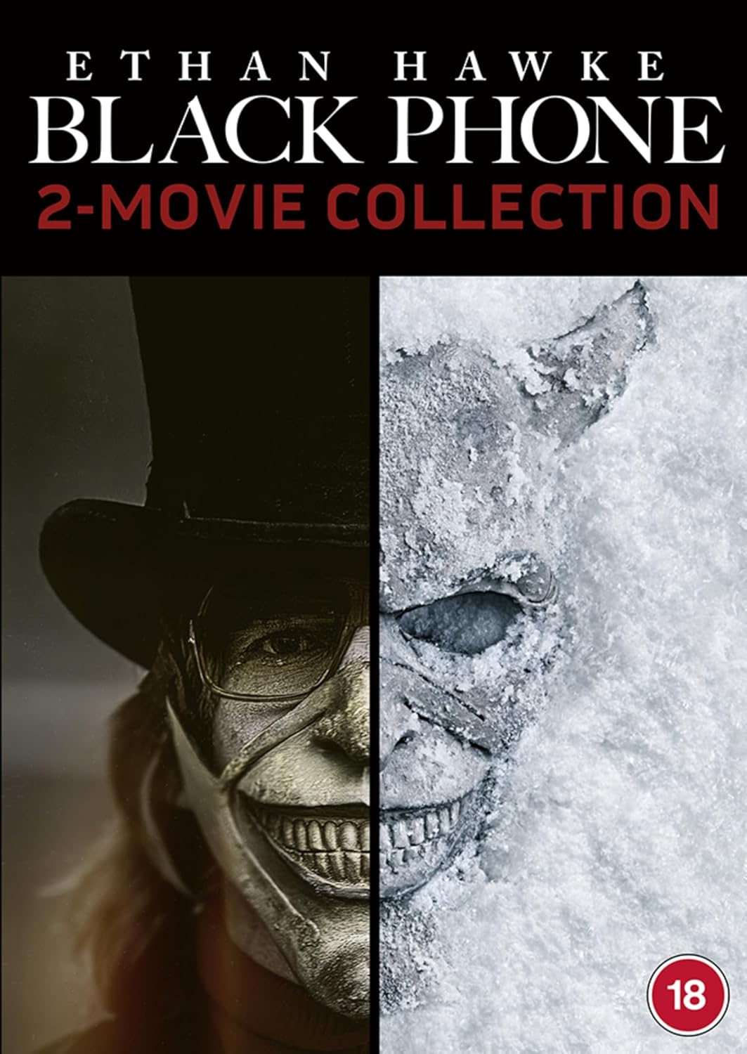 DVD cover for "The Black Phone" films featuring two menacing faces.