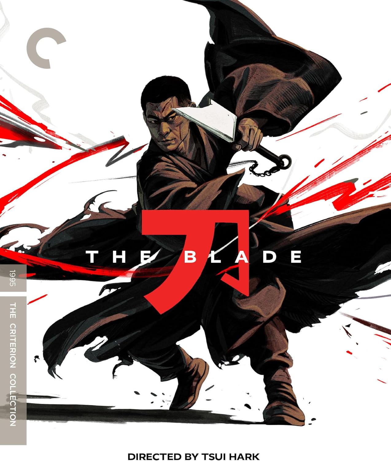 Movie poster for “The Blade” featuring a warrior with swords, red accents.