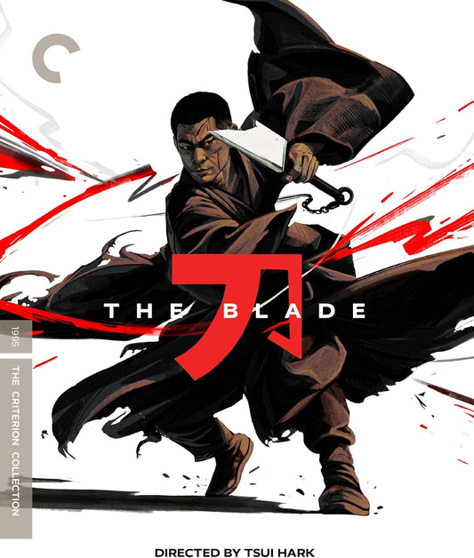 Movie poster for “The Blade” featuring a warrior with swords, red accents.