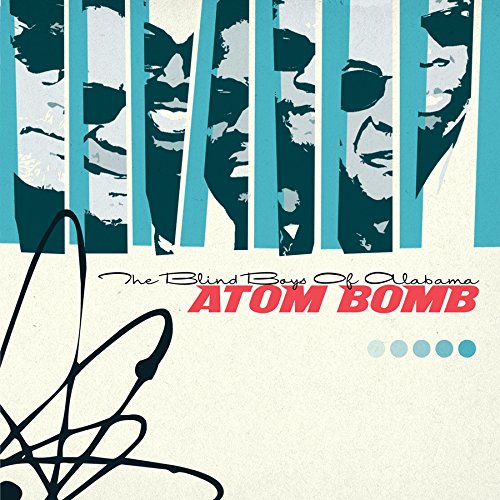 Stylized faces with blue stripes, abstract design, text: "The Blind Boys of Alabama - Atom Bomb".