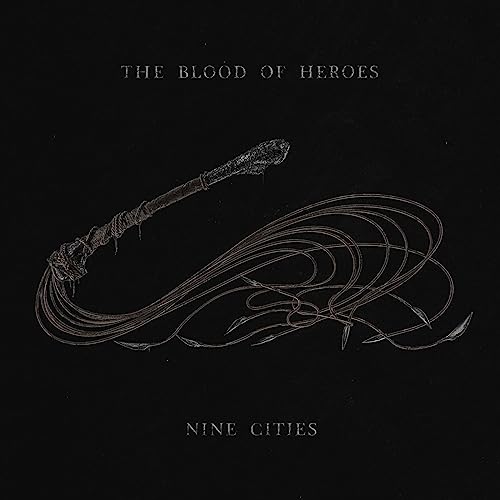 Black album cover with white text and a sword-like object illustration.