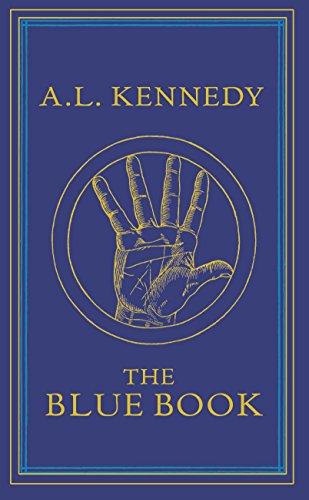 Blue book cover with gold hand illustration and author name.