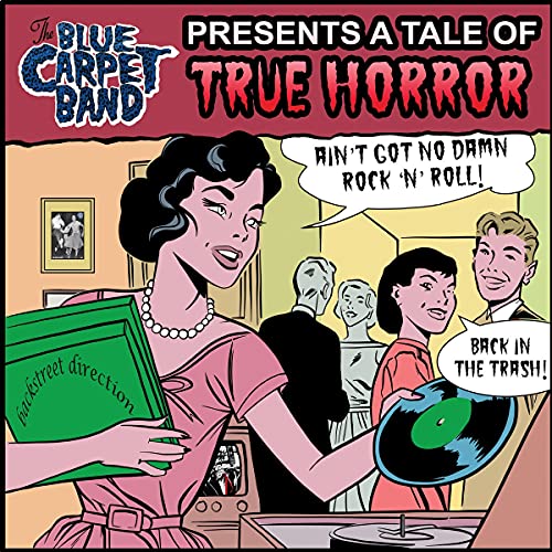 Vintage-style record cover featuring a distressed woman and vinyl record.
